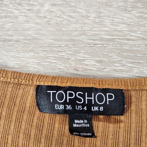 Topshop Brown Long-Sleeve Ribbed Knit Crop Top Womens Size 4 - Picture 6 of 14